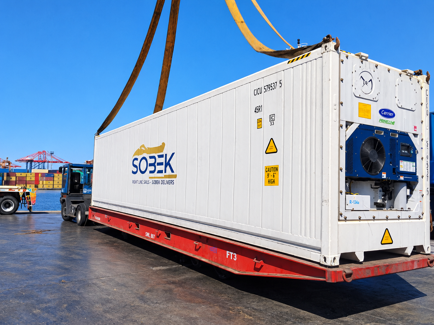 Sobek reefer sitting on a red terminal trailer